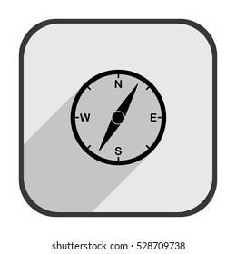 Compass - black vector icon  with long shadow