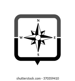 Compass - black vector icon; map pointer;  message bubble