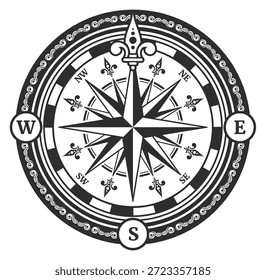Una brújula con un diseño en blanco y negro