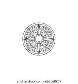 Compass black wind rose hand drawn design element. Sketch sign isolated on white