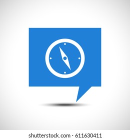 Compass blue flat speech balloon vector illustration icon travel symbol