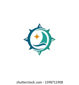 Compass with boat inside logo design 
