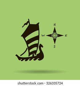 Compass and boat vector icons