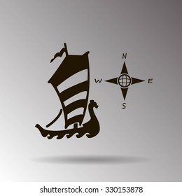 Compass and boat vector icons