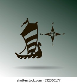 Compass and boat vector icons