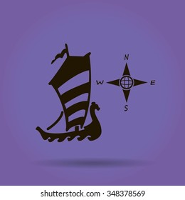 Compass and boat vector icons