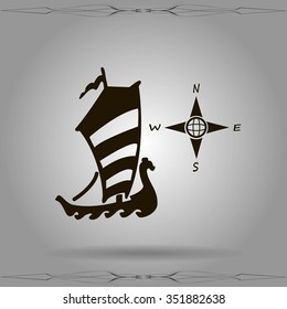 Compass and boat vector icons