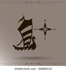 Compass and boat vector icons