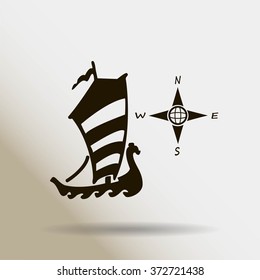 Compass and boat vector icons