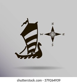 Compass and boat vector icons