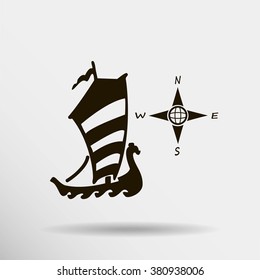 Compass and boat vector icons