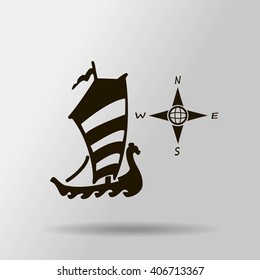 Compass and boat vector icons