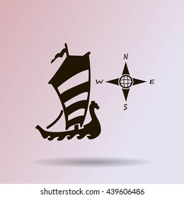 Compass and boat vector icons