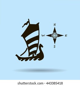 Compass and boat vector icons