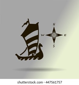 Compass and boat vector icons