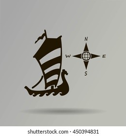 Compass and boat vector icons