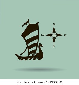 Compass and boat vector icons