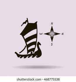 Compass and boat vector icons