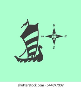 Compass and boat vector icons