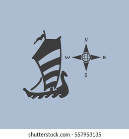 Compass and boat vector icons
