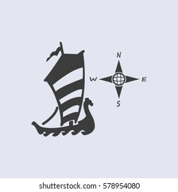 Compass and boat vector icons