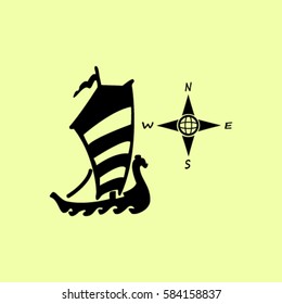 Compass and boat vector icons