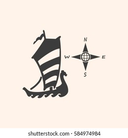 Compass and boat vector icons