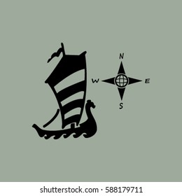 Compass and boat vector icons