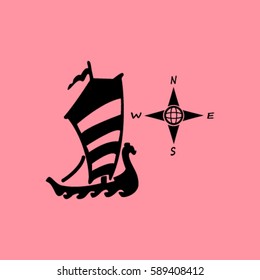 Compass and boat vector icons