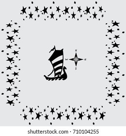 Compass and boat vector icons