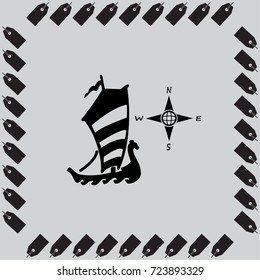 Compass and boat vector icons