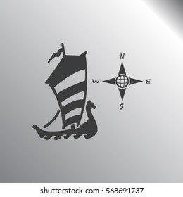 Compass and boat vector iconsCompass and boat vector icons