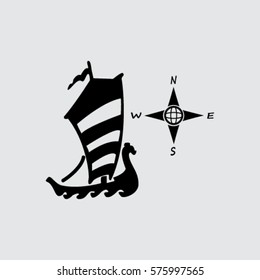 Compass and boat vector iconsCompass and boat vector icons