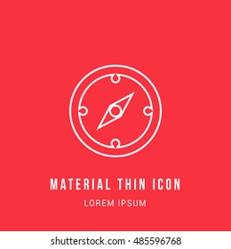 Compass Bright red material designed line thin flat icon / logo