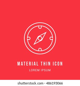 Compass Bright red material designed line thin flat icon / logo
