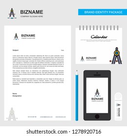 Compass Business Letterhead, Calendar 2019 and Mobile app design vector template