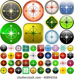 Compass buttons. Graphic elements set.