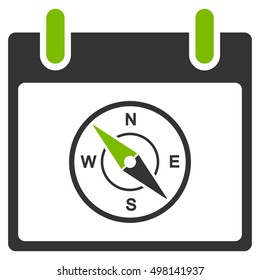 Compass Calendar Day vector pictograph. Style is flat graphic bicolor symbol, eco green and gray colors, white background.