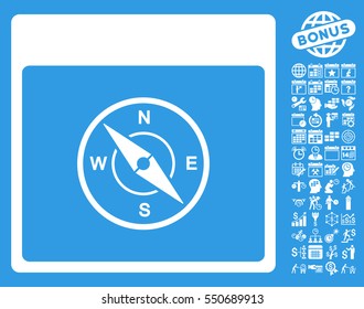 Compass Calendar Page icon with bonus calendar and time management clip art. Vector illustration style is flat iconic symbols, white, blue background.