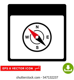 Compass Calendar Page icon. Vector EPS illustration style is flat iconic bicolor symbol, intensive red and black colors.