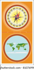 Compass with a card. Abstract colorful background. (isolated on white background)