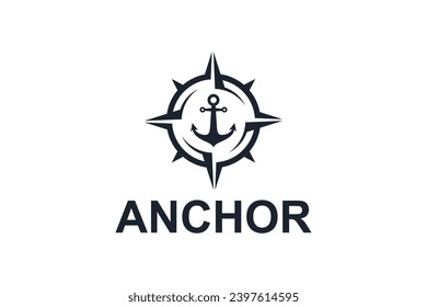 Compass cardinal direction logo with anchor elements, sailor and adventure symbols.