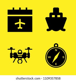 compass with cardinal points, calendar, drone and ferry vector icon set. Sample icons set for web and graphic design