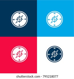 Compass with cardinal points for orientation on Earth four color material and minimal icon logo set in red and blue