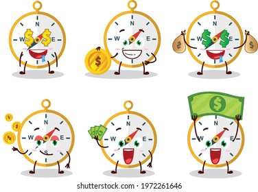 Compass cartoon character with cute emoticon bring money