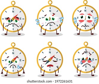 Compass cartoon in character with sad expression