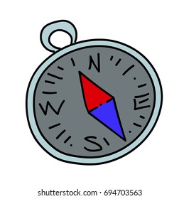 Compass cartoon hand drawn image. Original colorful artwork, comic childish style drawing.