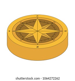 Compass cartoon. Outlined illustration with thin line black stroke