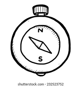 compass / cartoon vector and illustration, black and white, hand drawn, sketch style, isolated on white background.