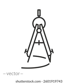 compass circle icon, calibration, drawing project, linear vector illustration, outline editable stroke